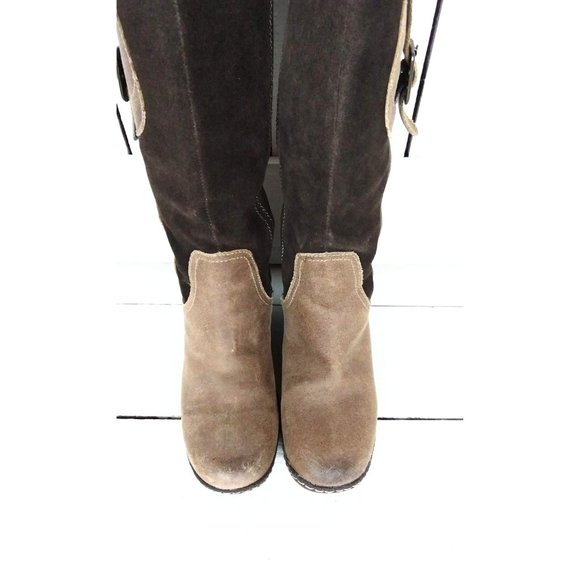 Brown tall suede leather wedge boots - Picture 7 of 9